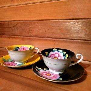 Vintage Japanese Glass Tea Cups and Plates
